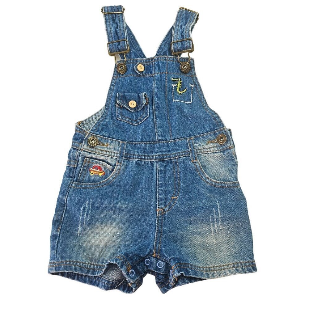 Kidscool Space Denim Bib Overall Baby 3-6M Applique Adjustable Straps Distressed